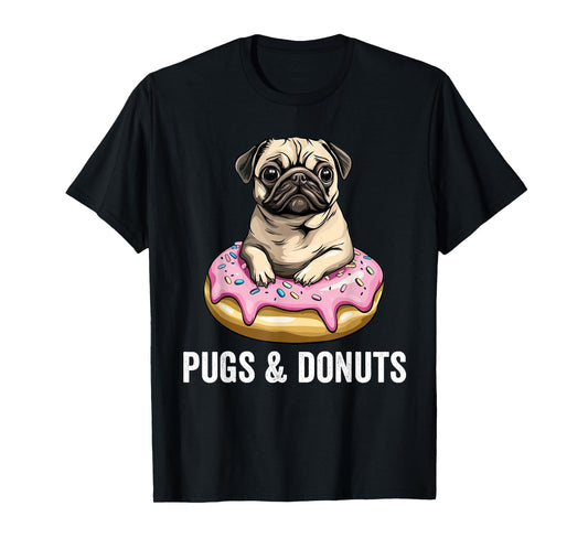 Pugs & Donuts Funny Dog Pug T-Shirt for Men Women Kids