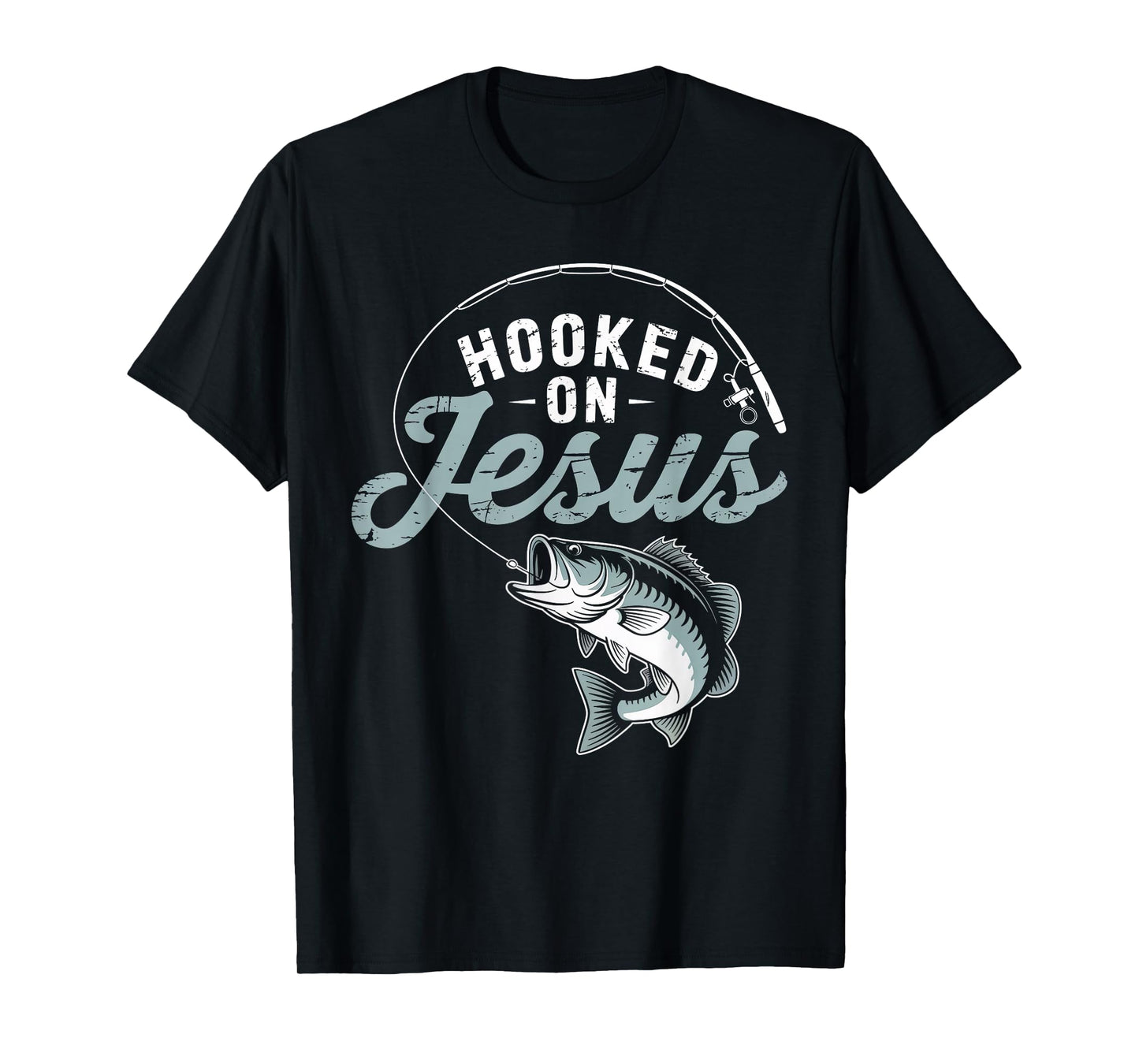 Hook On Jesus Bass Fishing Christian Religious God Men Boy T-Shirt