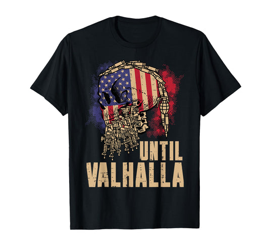 Viking Skull US Flag Until Valhalla Norse Mythology Dad Men T-Shirt