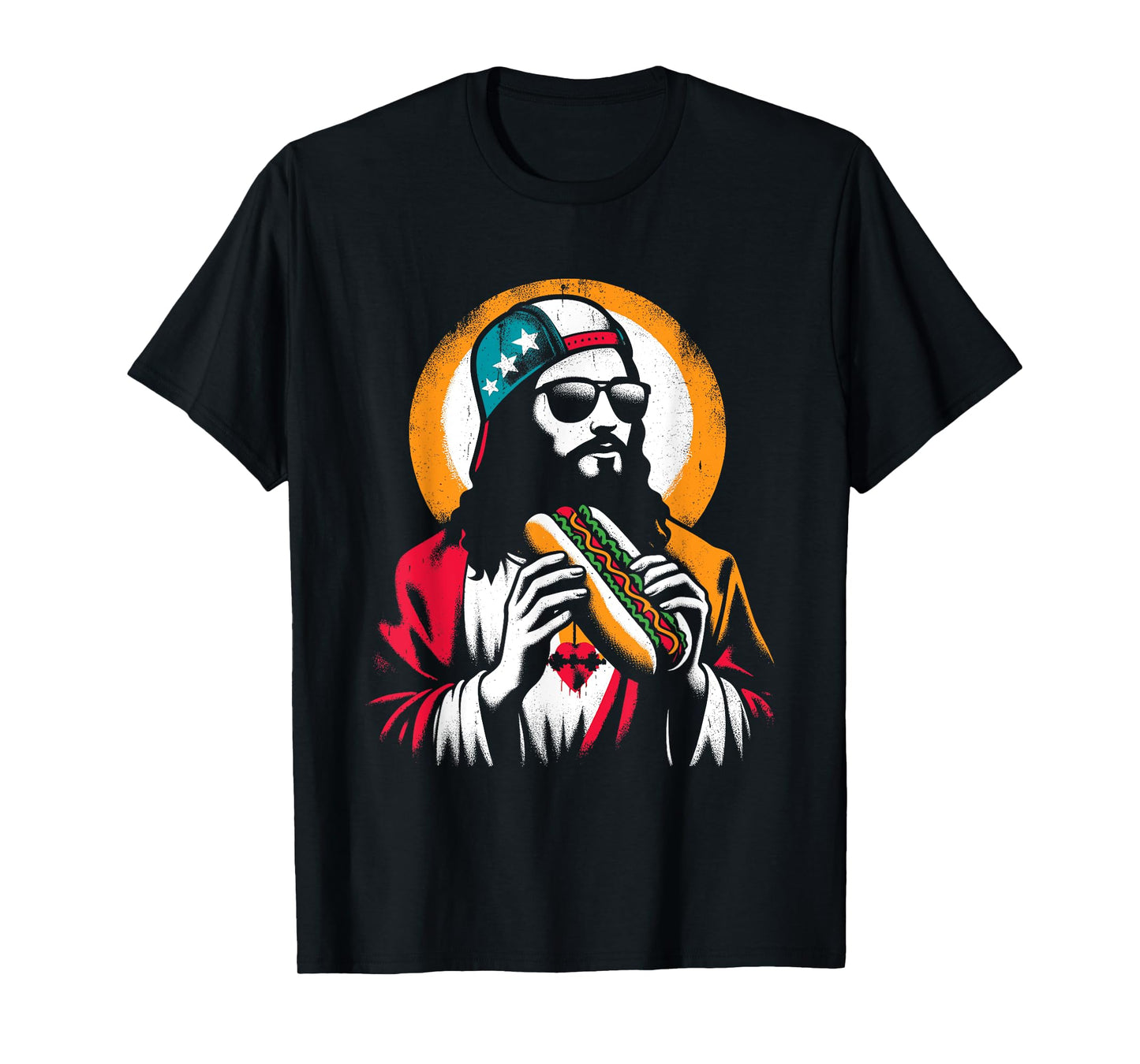 Jesus Eating Hot Dog - Funny Christian Religious Hot Dogs T-Shirt for Men Women Girls Kids