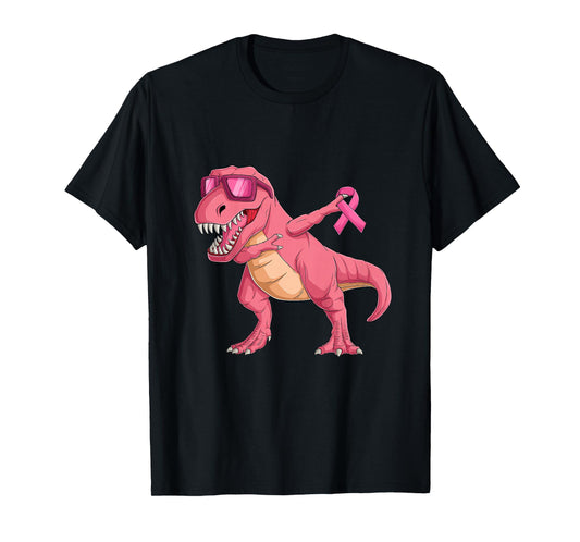 Pink Ribbon T-Rex Kids Breast Cancer Awareness for Boys Kids T-Shirt