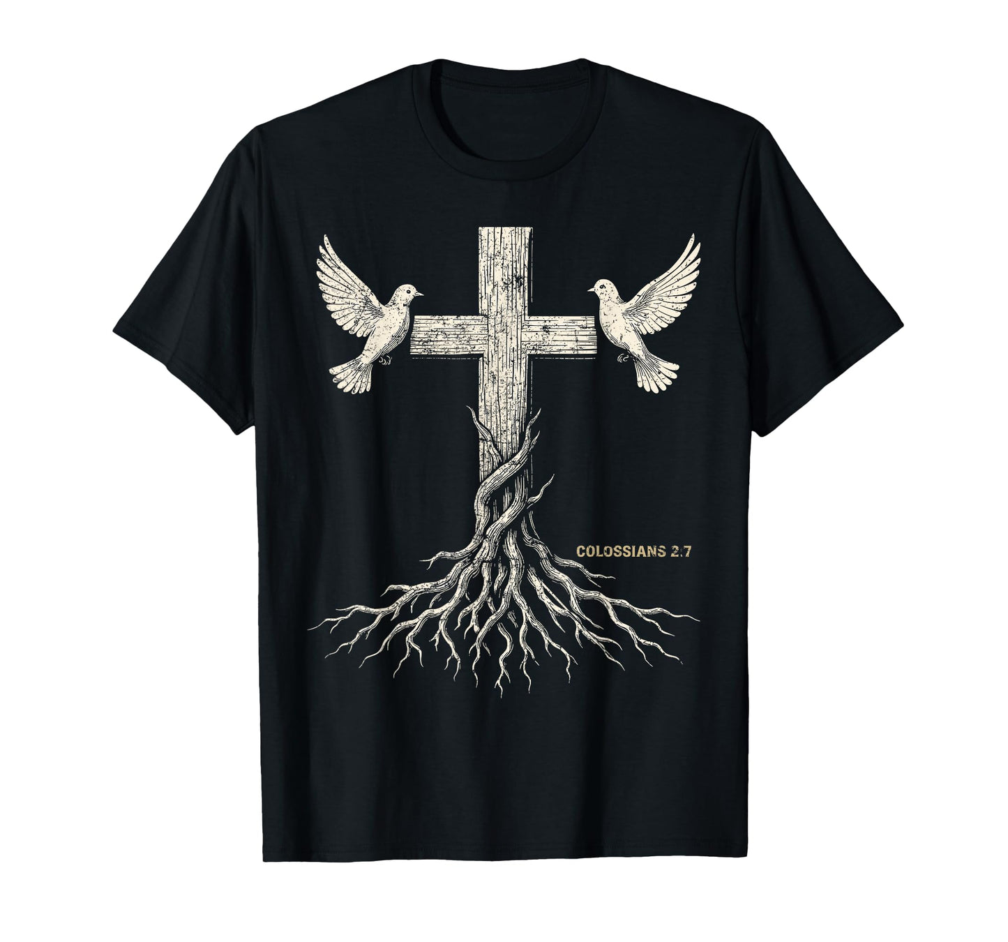 Retro Vintage Rooted in Christ Christian Cross Faith T-Shirt