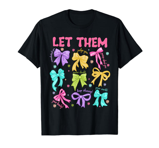 Retro Let Them Jesus Christian Colorful Coquette Bow Bible T-Shirt