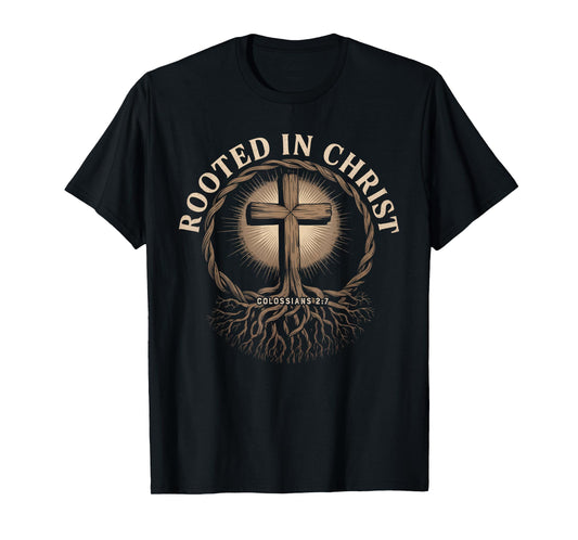 Vintage Stamp Rooted in Christ, Jesus Shirts Christian Cross T-Shirt