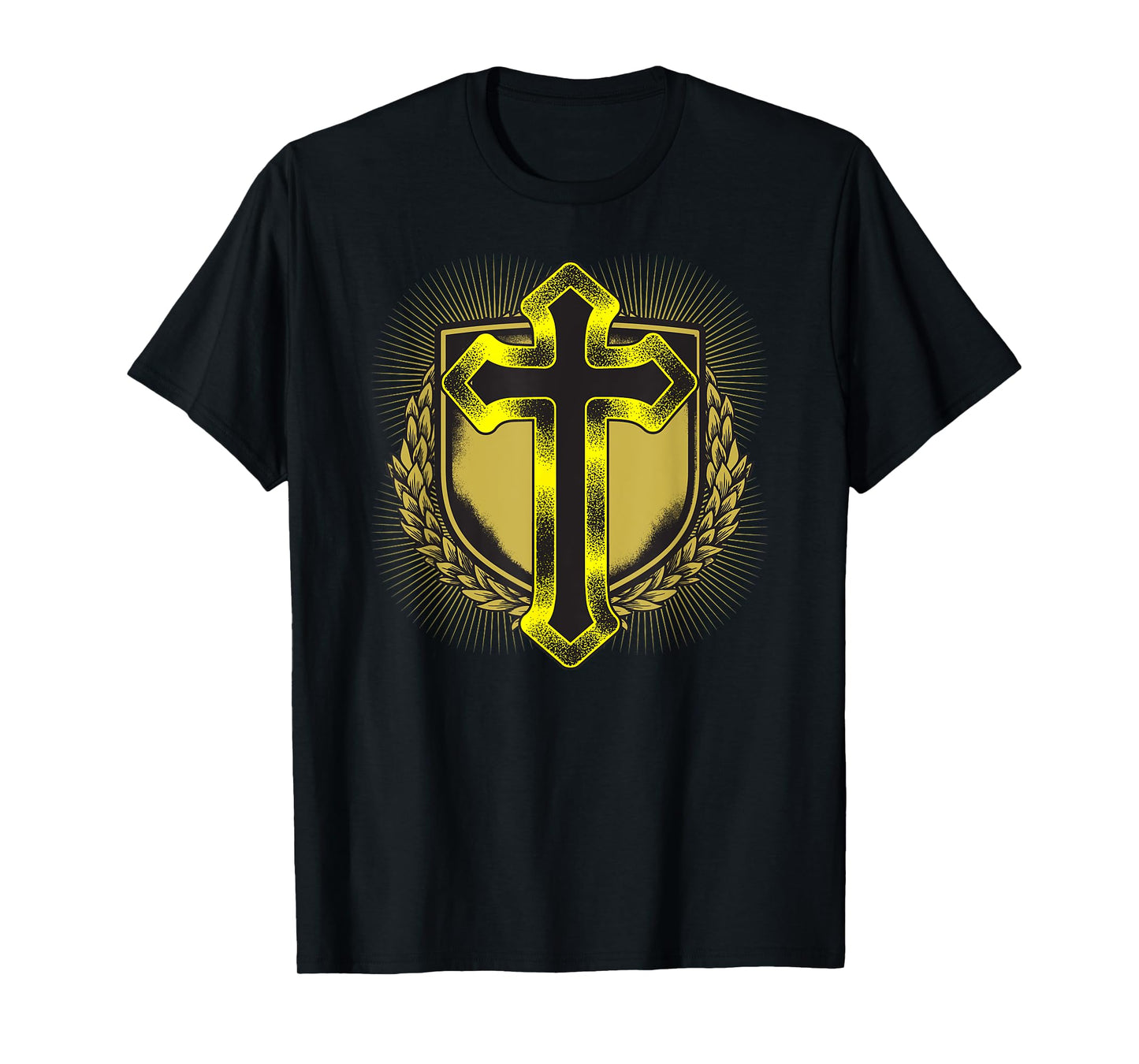 Distressed Golden Cross Christian Coat of arms Design T-Shirt