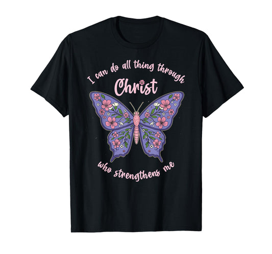 I Can Do All Things Through Christ Chinoiserie Butterfly T-Shirt