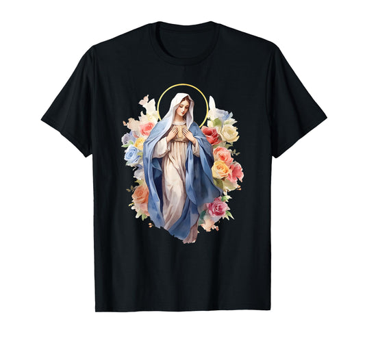 Blessed Mother Mary Mother of Jesus Roses Our Lady Catholic T-Shirt