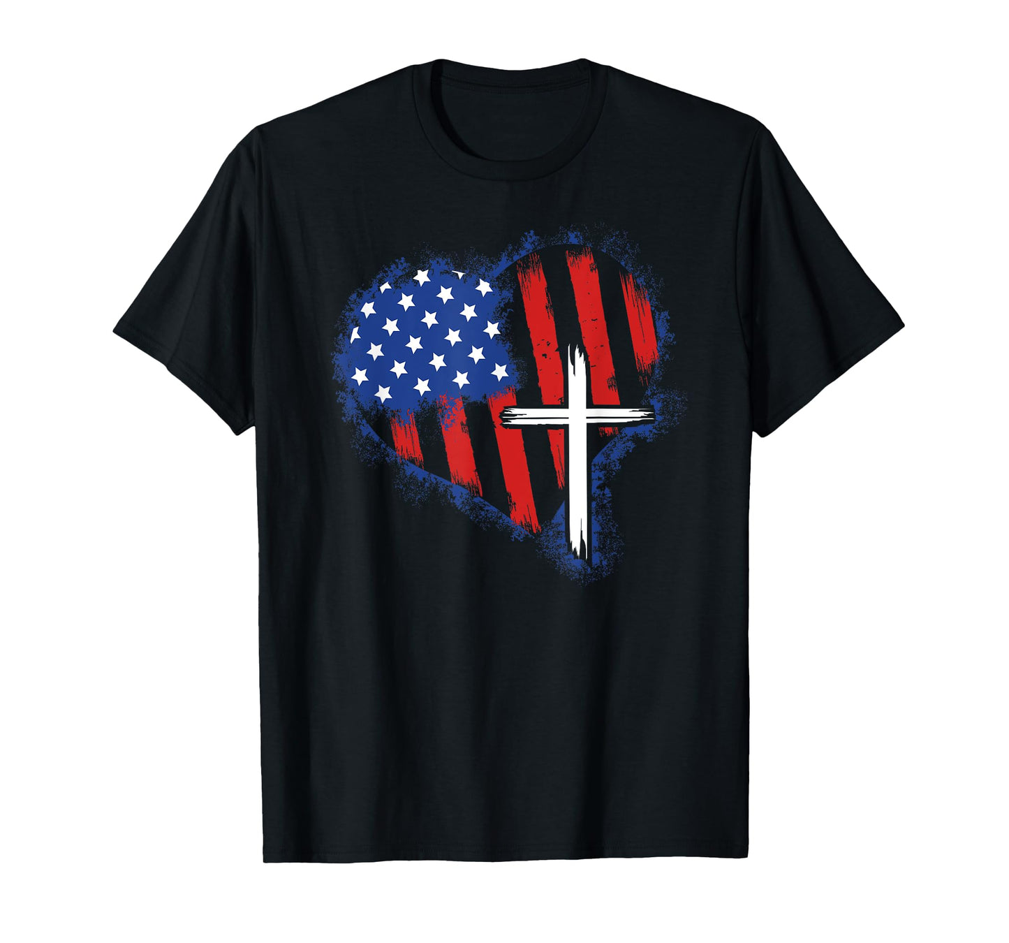 American Flag Heart Christian Cross Religious 4th of July T-Shirt