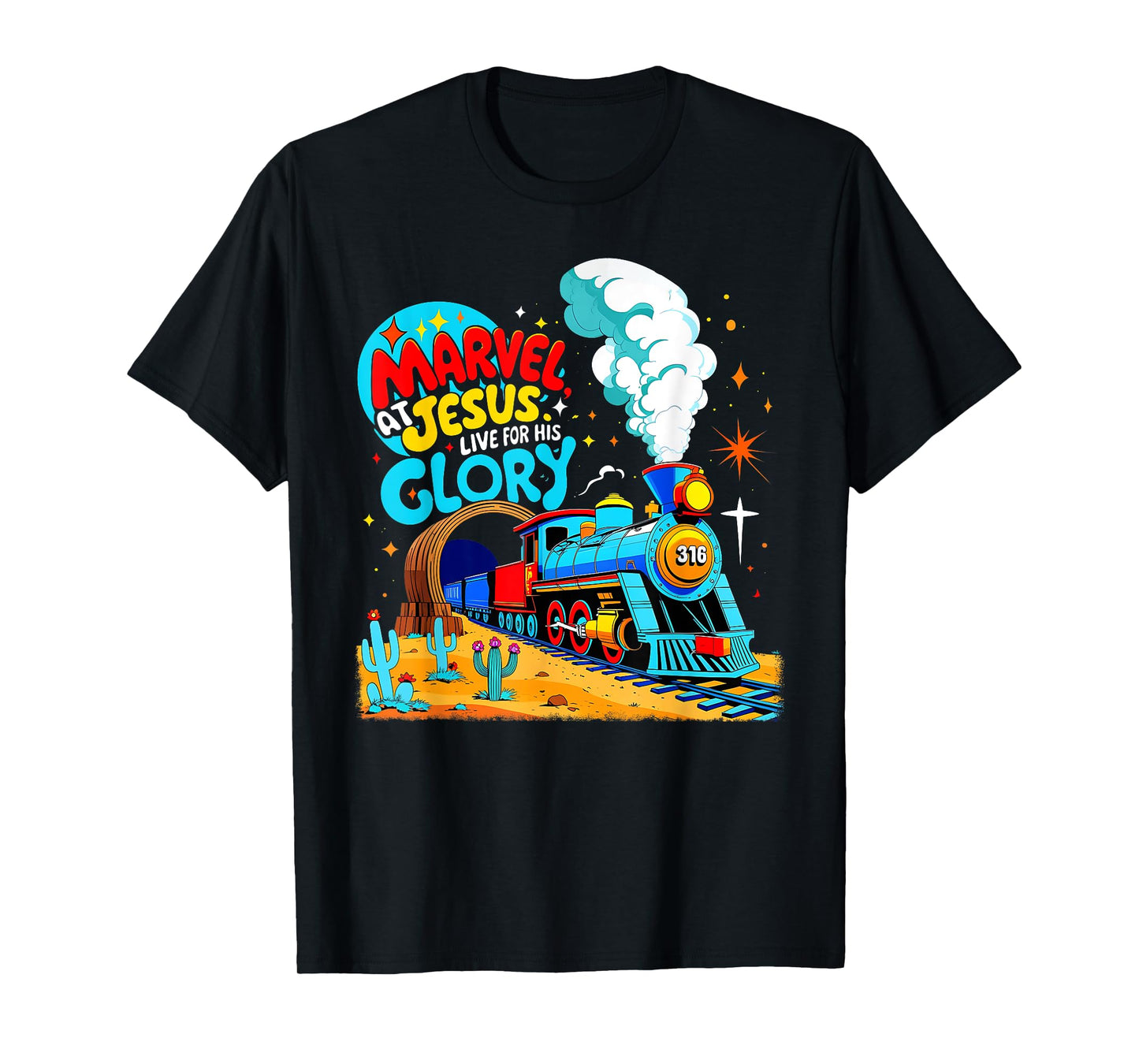 Marvel at Jesus Train Theme Christian VBS 2025 T-Shirt