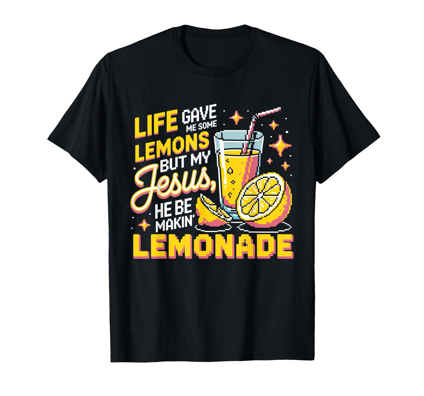 Funny Christian Pixel Retro Jesus Lemonade 8Bit Life Lemons T-Shirt