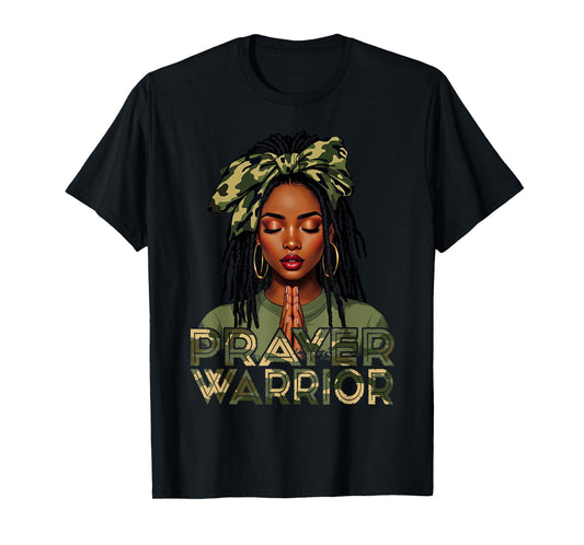 Prayer Warrior Locs Christian Black Woman Camo Bandana T-Shirt
