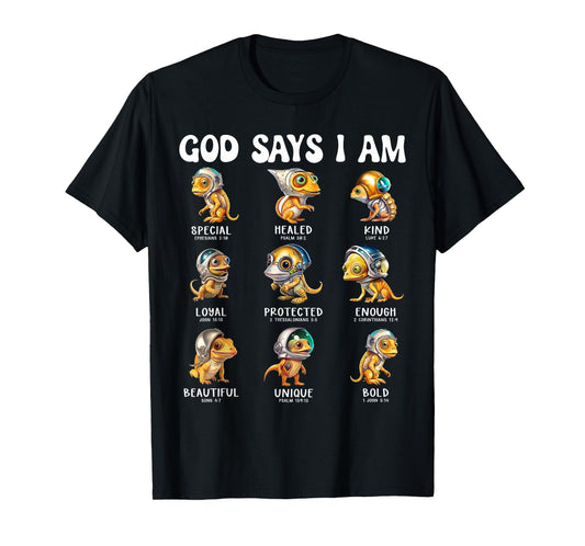 God Says I Am Astronaut Reptile Scripture Bible Design T-Shirt