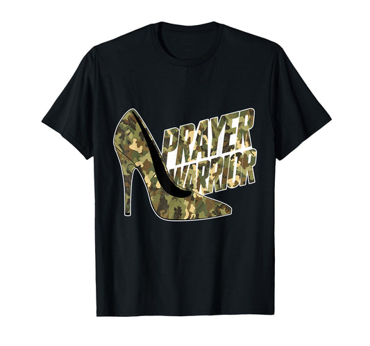 Camo Heels Prayer Warrior God Jesus Christian Faith Women T-Shirt