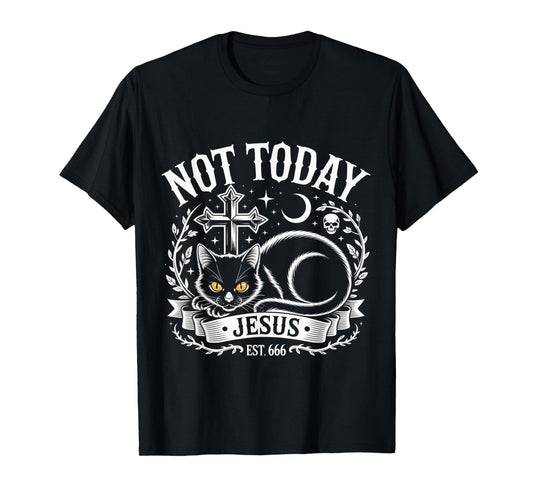 Not Today Jesus Funny Christian Halloween Black Cat Witch T-Shirt