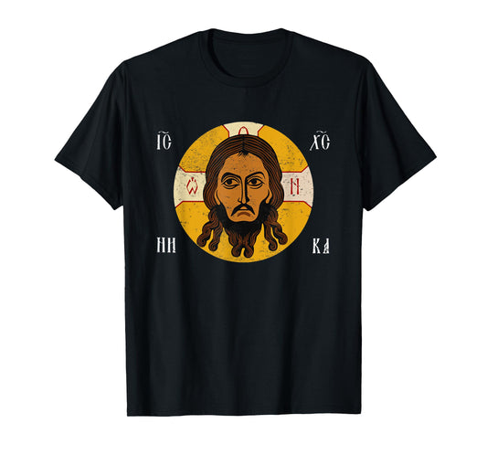 Vintage Face Of Jesus Christ Orthodox Kazan Flag Distressed T-Shirt