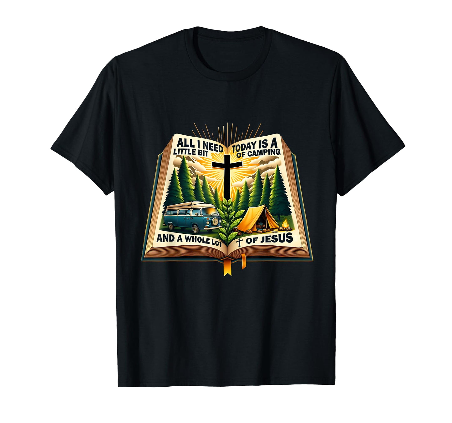 Camping and Jesus Outdoors Faith Bible Campfire Design T-Shirt