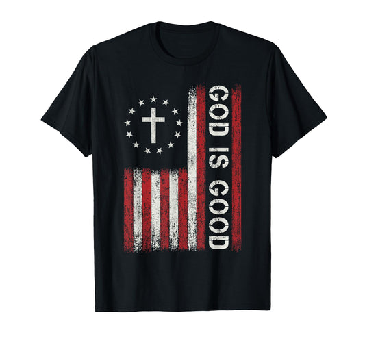 God Is Good Jesus Christian Bible Faith Cross Flag Religious T-Shirt