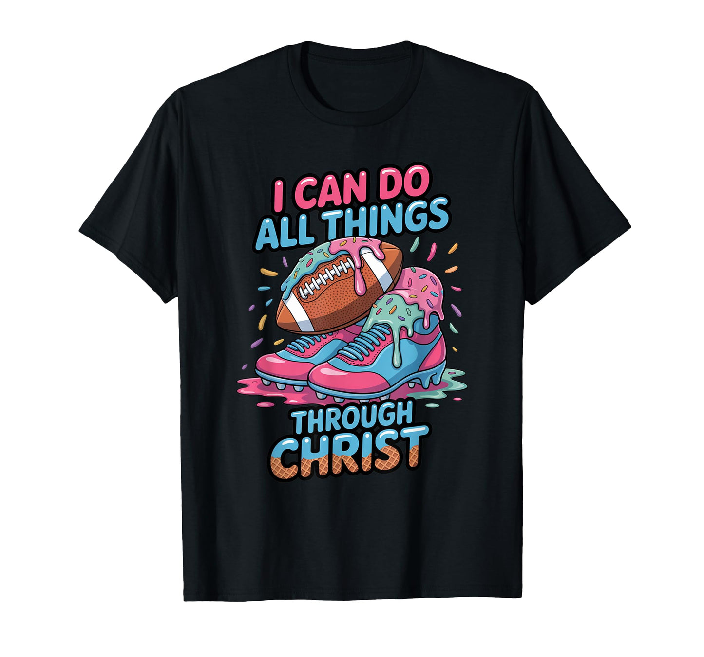 Christian Boys Football Ice Cream Drip Philippians 4:13 T-Shirt