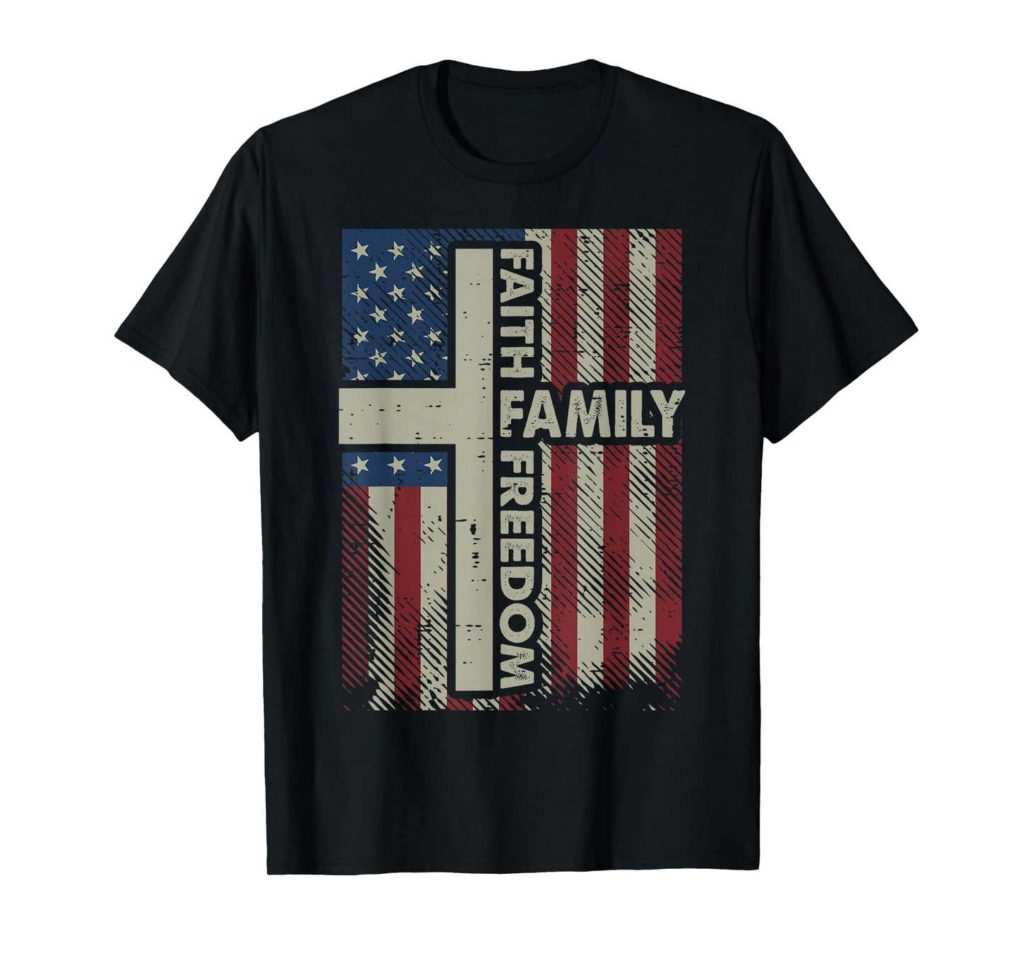 Faith US Flag Christian Religious God Jesus Men Women Kids T-Shirt