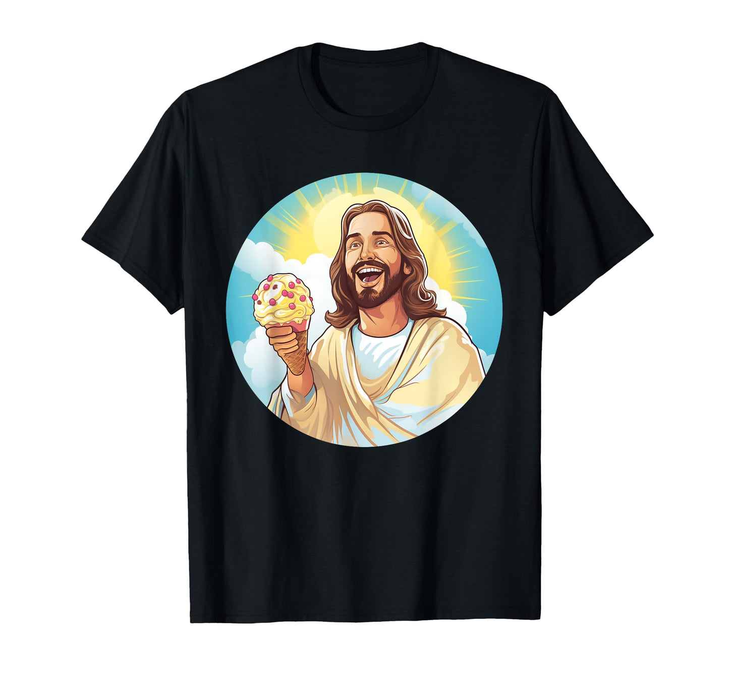 Funny laughing Jesus with Ice Cream for Sweets Lovers T-Shirt for Men Women Kids