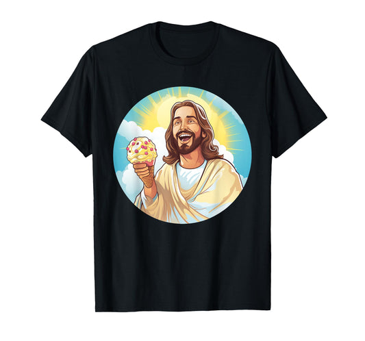 Funny laughing Jesus with Ice Cream for Sweets Lovers T-Shirt for Men Women Kids