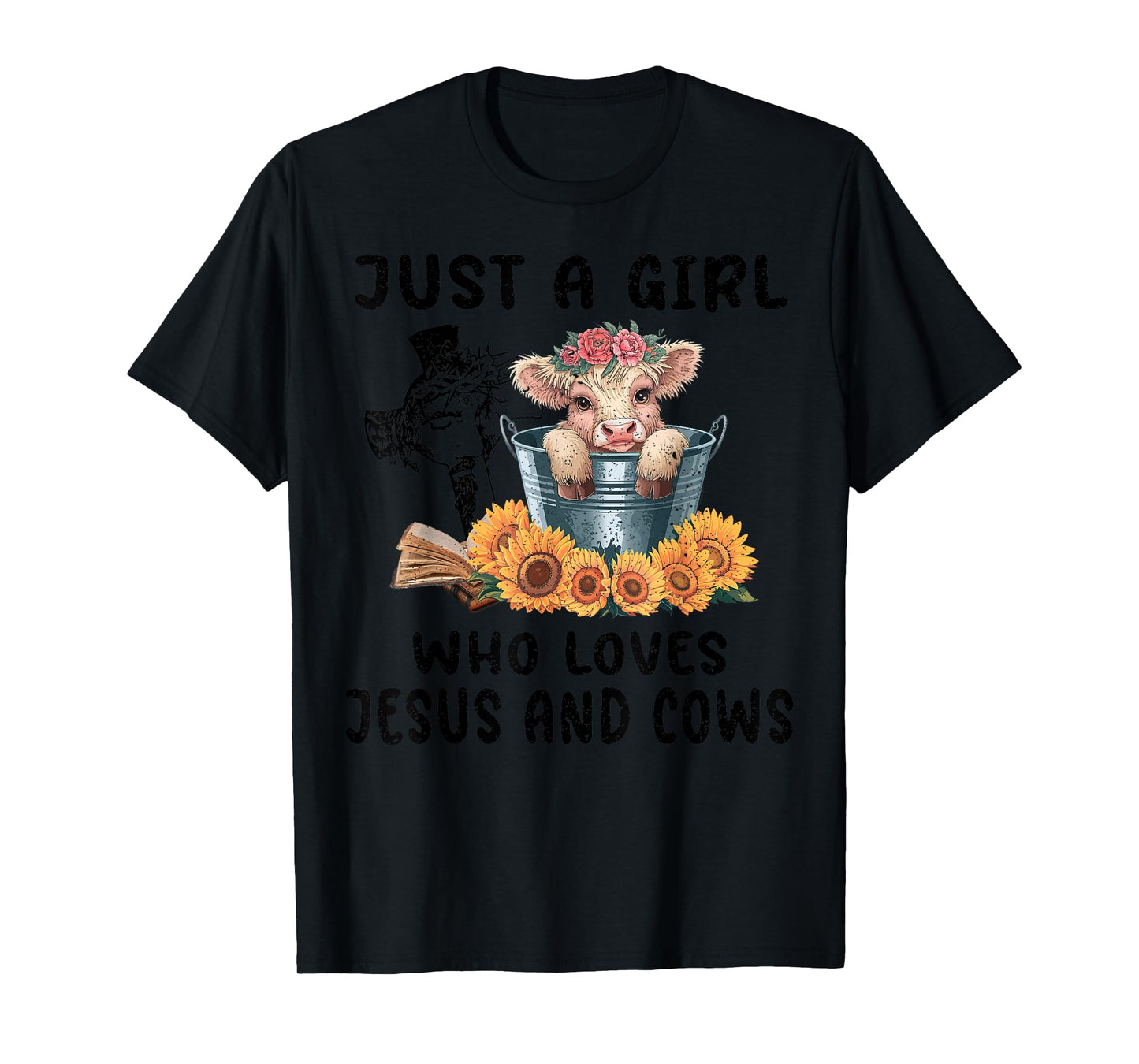 Just a Girl Who Loves Jesus and Highland Cows Scottish T-Shirt