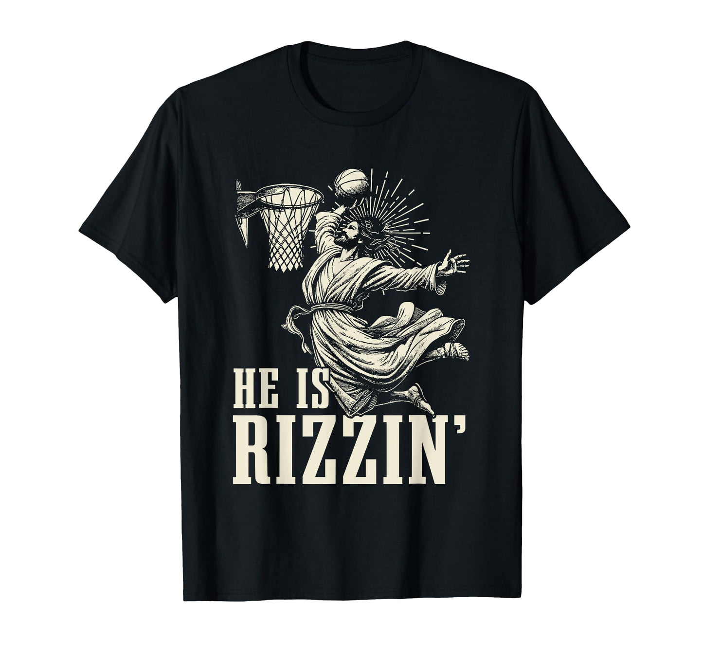 He Is Rizzin Funny Jesus Basketball Easter Christian Men Boy T-Shirt
