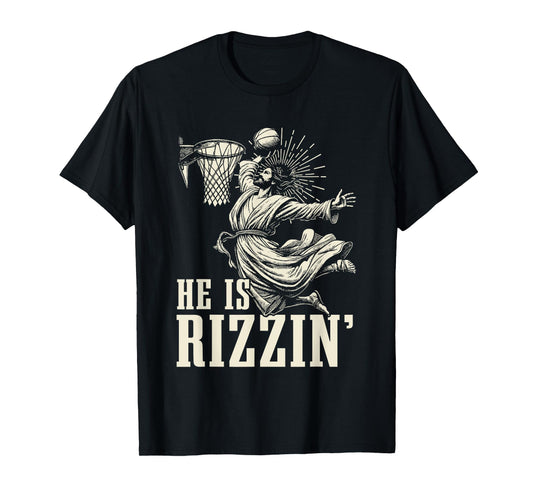 He Is Rizzin Funny Jesus Basketball Easter Christian Men Boy T-Shirt