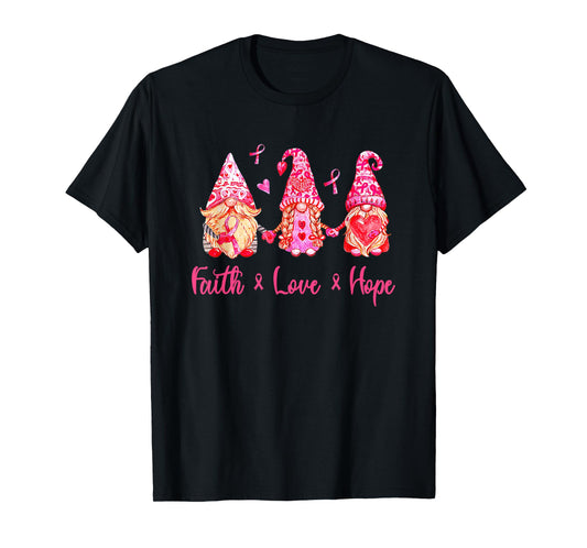 Faith Love Cure Pink Gnomes Breast Cancer Awareness Survivor T-Shirt