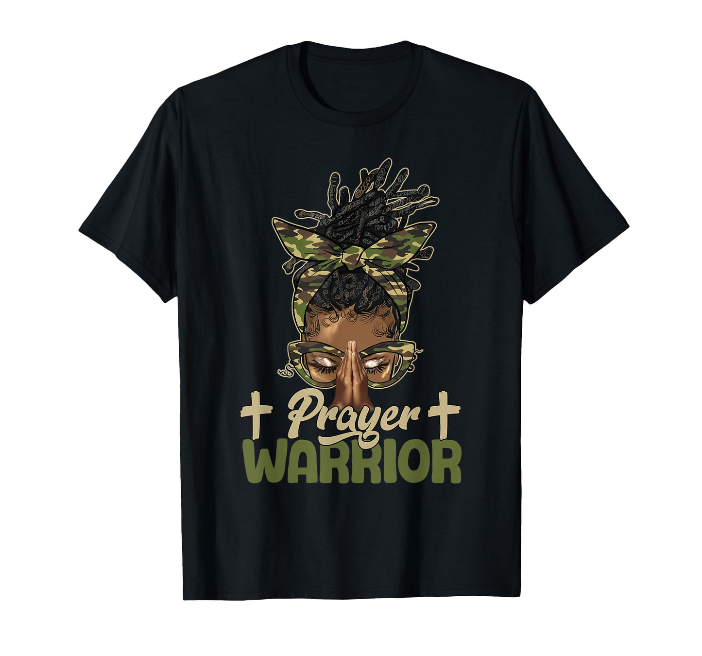 Praying Black Woman Afro Christian Sayings Prayer Warrior T-Shirt
