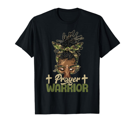 Praying Black Woman Afro Christian Sayings Prayer Warrior T-Shirt