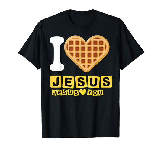 I Love Jesus Waffle Heart T-Shirt