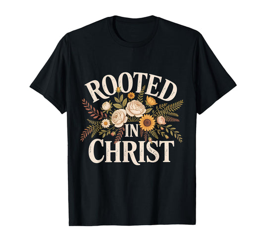 Rooted in Christ Christian Faith Jesus Cross T-Shirt