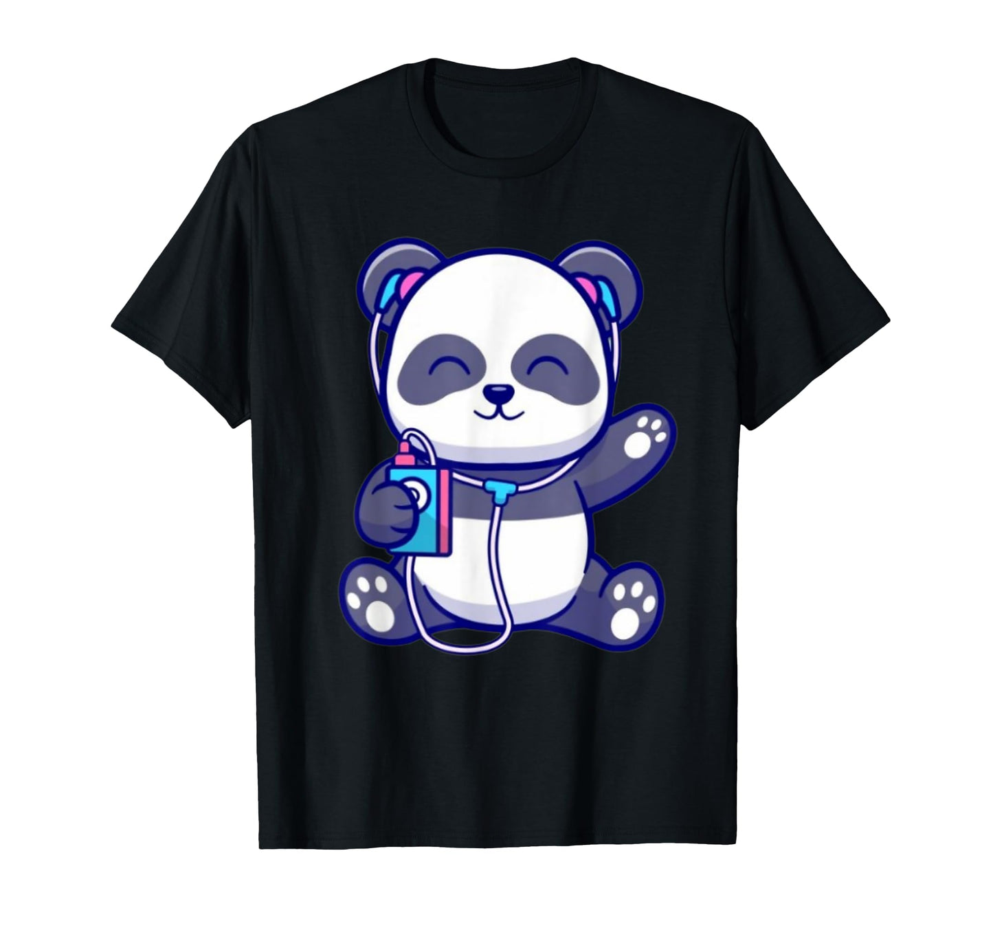 Cute Panda Listening Music With Earphone Funny Kids Boy Girl T-Shirt