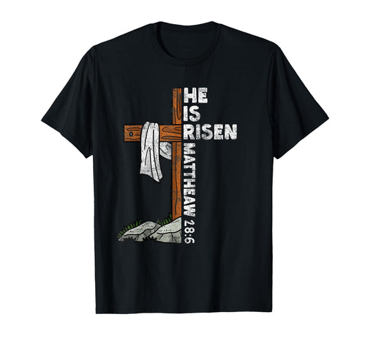 Easter Cross He Is Risen Jesus Christian Men Women Kid Youth T-Shirt