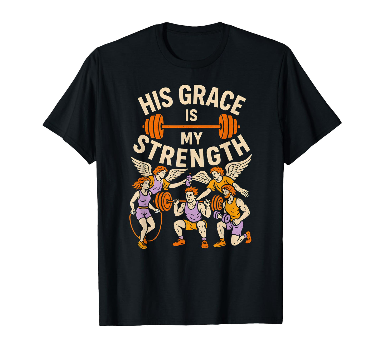 Faith Fitness His Grace is My Strength Cool Mens Bible Verse T-Shirt