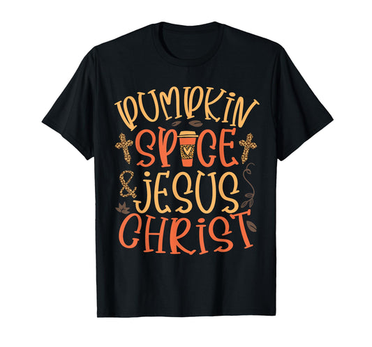 Pumpkin Spice and Jesus Christ Leopard Cross Fall Women T-Shirt
