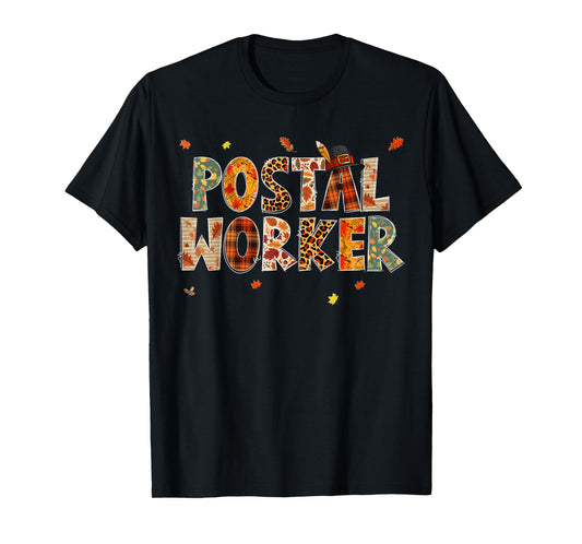 Funny Postal Worker Pumpkin Autumn Tree Fall Leaves T-Shirt