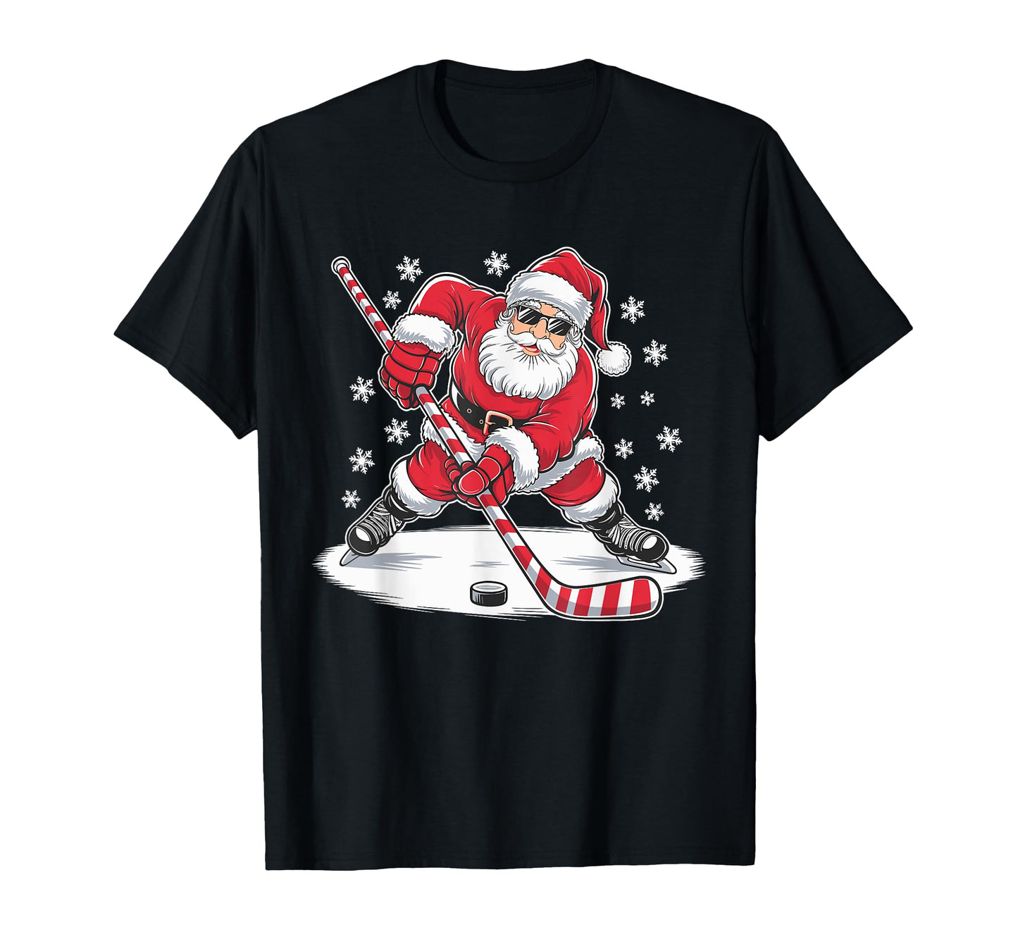 Funny Christmas Santa Playing Ice Hockey Xmas Sport T-Shirt