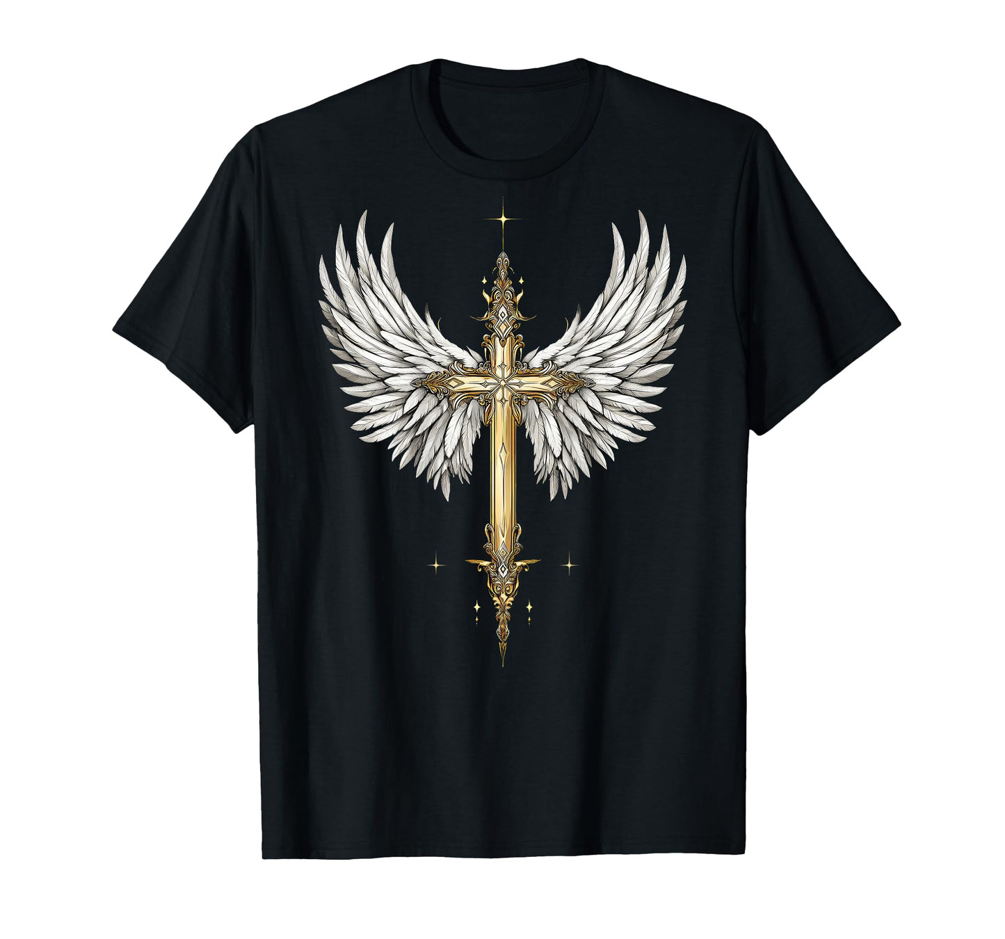 Elegant Religious Christian Cross Angel Wings Spirituality T-Shirt