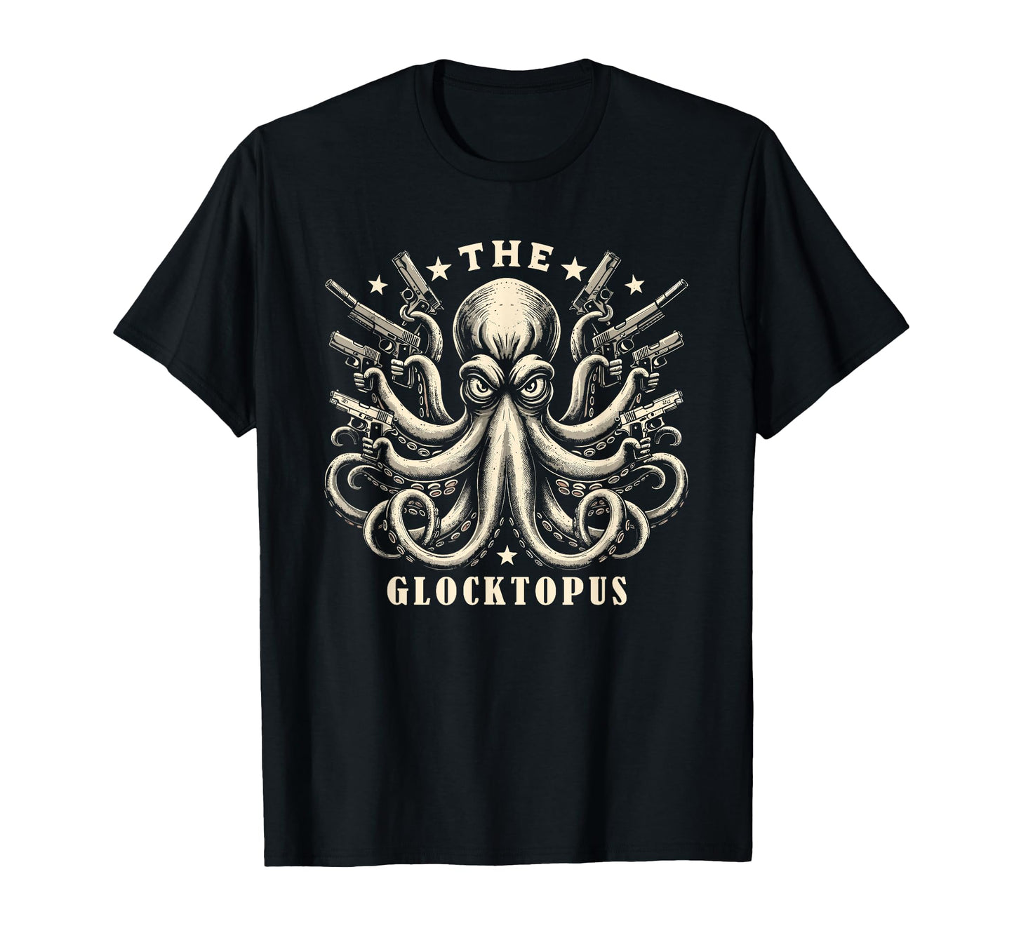 Gun Lover Vintage Squid Octopus Meme Funny Graphic Art T-Shirt
