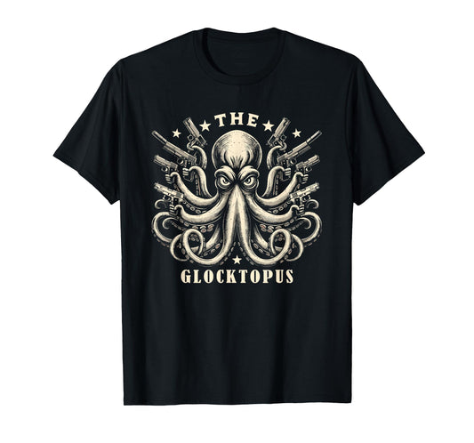 Gun Lover Vintage Squid Octopus Meme Funny Graphic Art T-Shirt