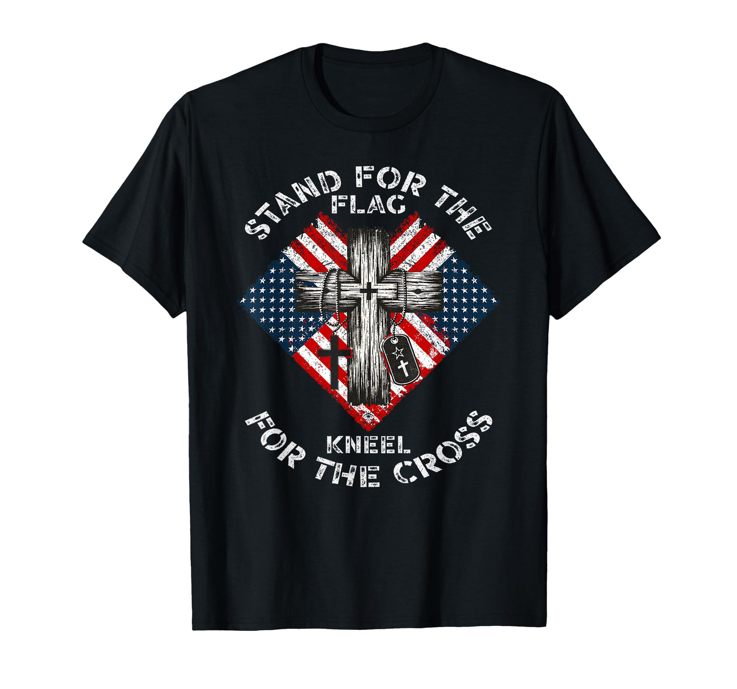 Stand for Flag Kneel for Cross USA Christian Graphic T-Shirt