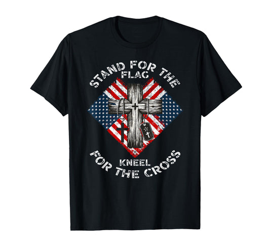 Stand for Flag Kneel for Cross USA Christian Graphic T-Shirt