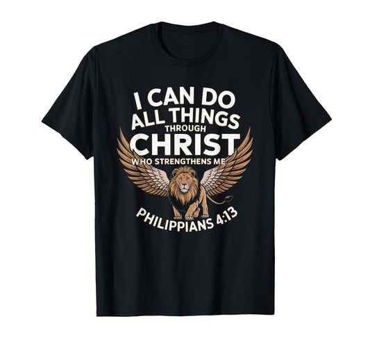 Christian Tshirt Philippians 4:13 Religious Lion Strengthens T-Shirt