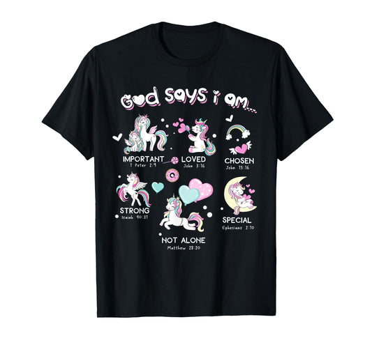 God Says I'm Cute Funny Unicorn Christian Girl Bible Lover T-Shirt