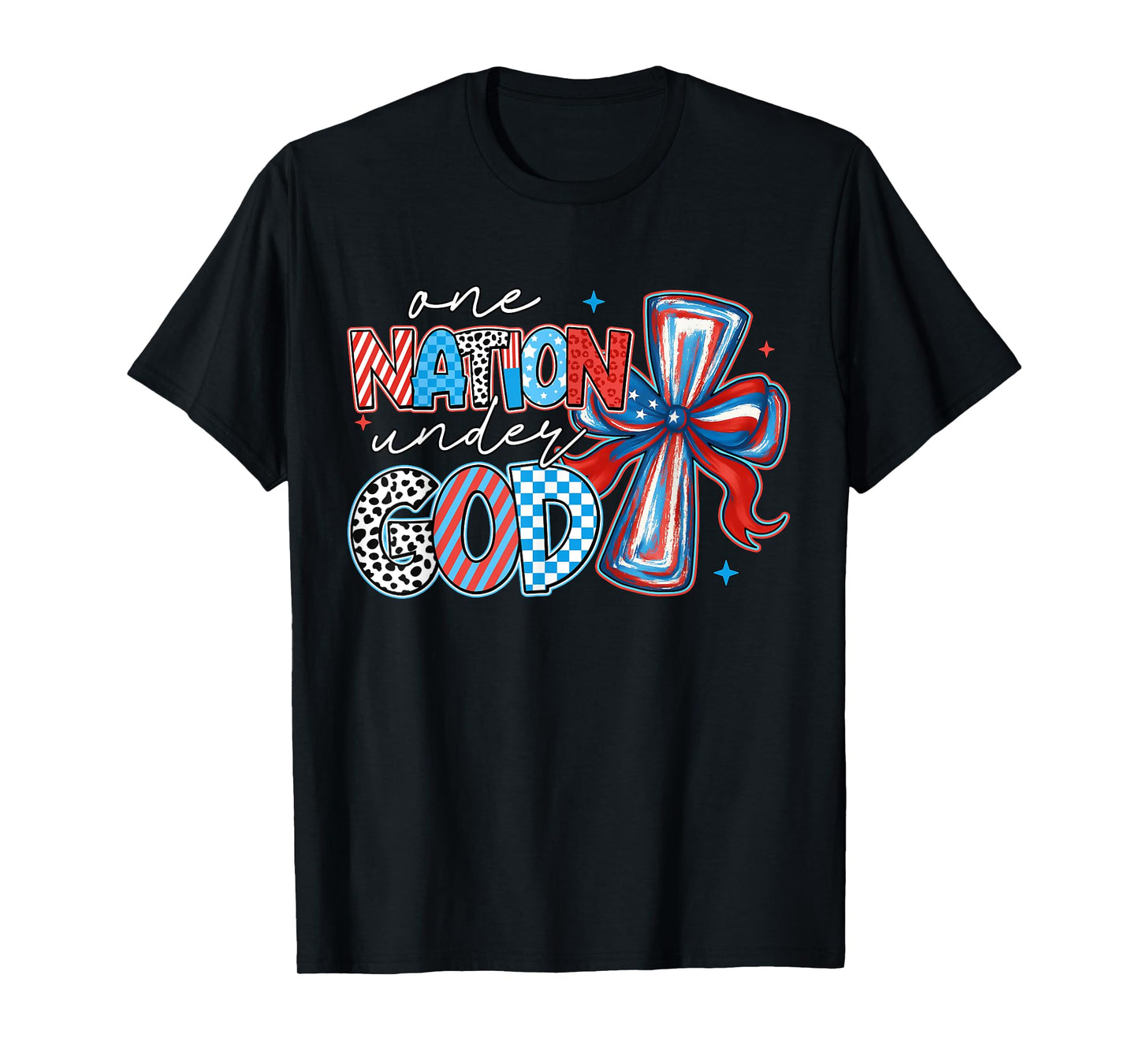 One Nation Under God USA Flag Cross Coquette Bow 4th Of July T-Shirt