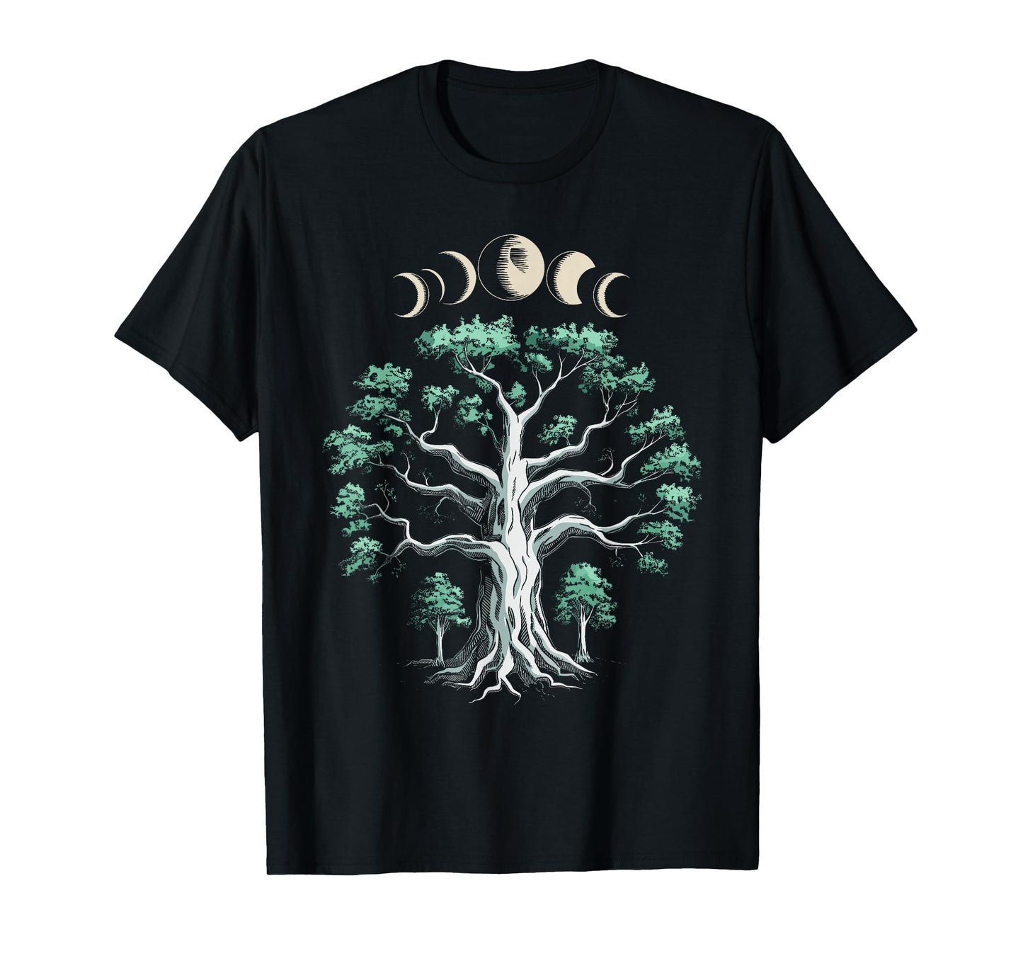 Moon Phases Tree Viking Symbol Gift Norsemen Danish Root T-Shirt