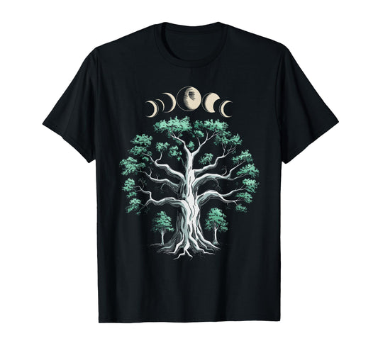 Moon Phases Tree Viking Symbol Gift Norsemen Danish Root T-Shirt