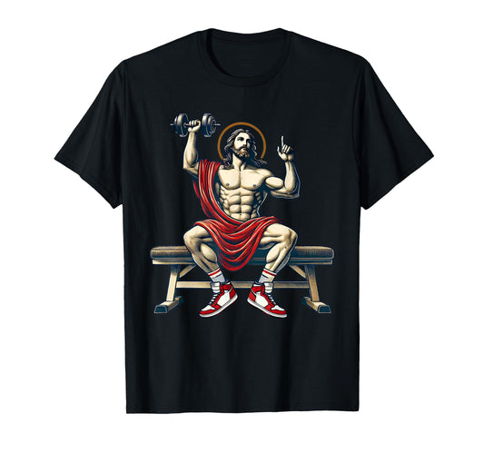 Trendy Lord Jesus Bodybuilding Workout Jesus Lifting Weights Funny Christian Unisex-Adults Workout T-Shirt Black Small